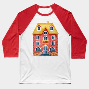 RED VILLAGE HOUSE WATERCOLOR Baseball T-Shirt